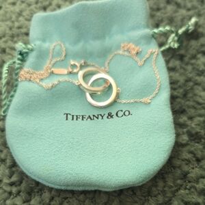 Tiffany & Co. Sterling Silver Interlocking Circle Necklace with Blue Pouch